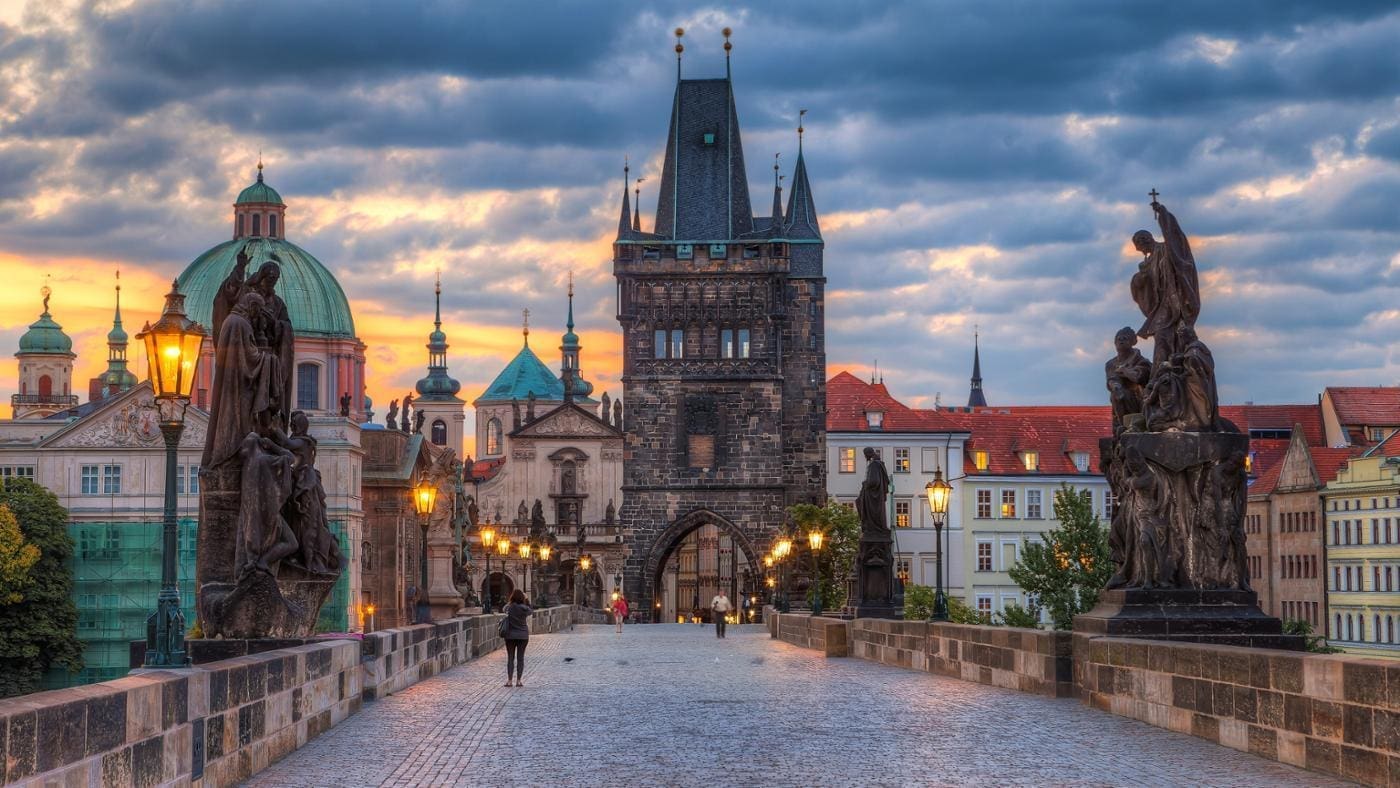 The towers of the Charles Bridge in Prague