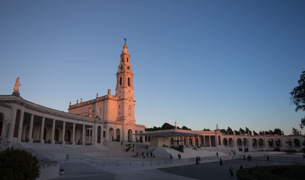 The Sanctuary of Our Lady of Fatima at sunset