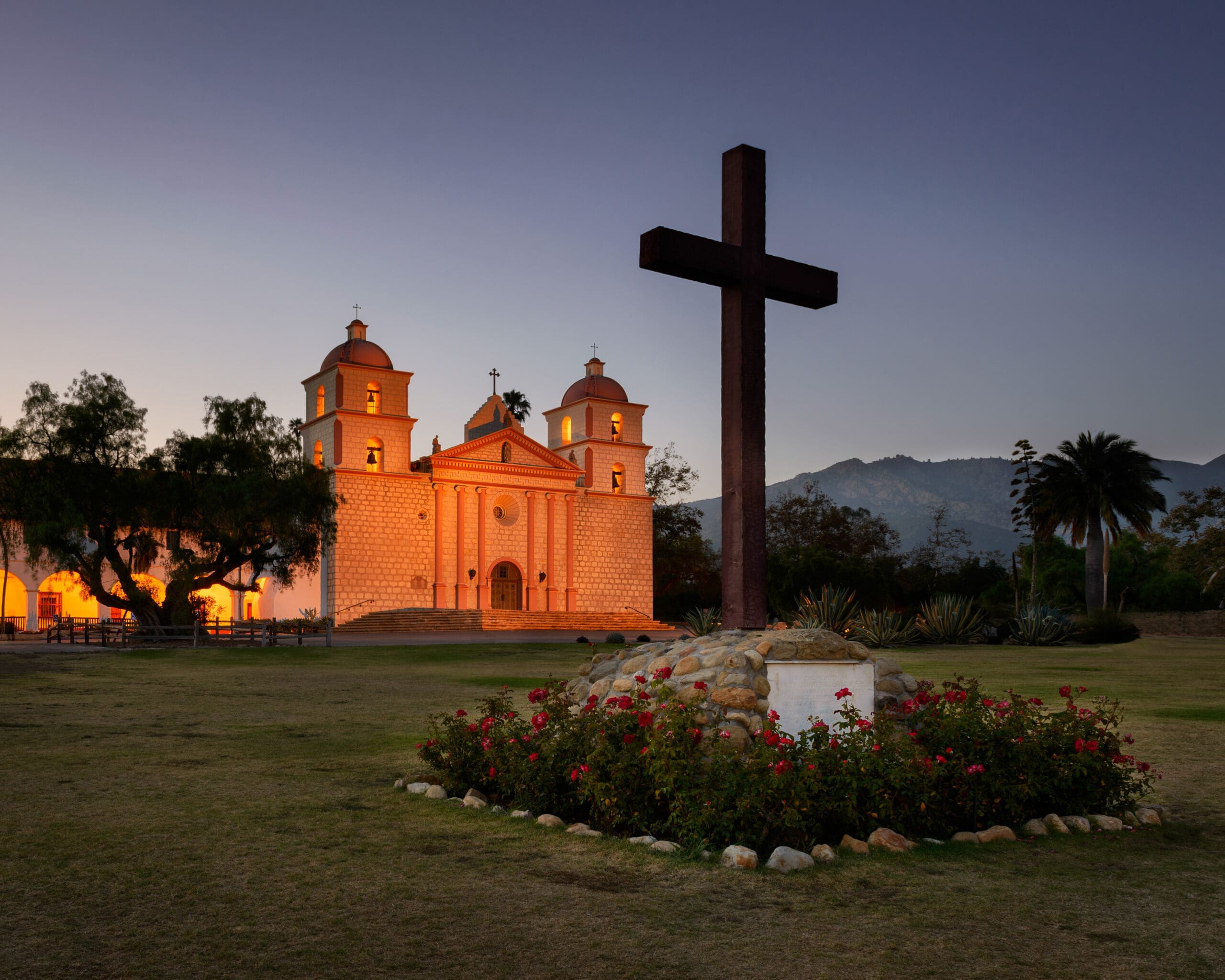 Old Mission Santa Barbara at sunset