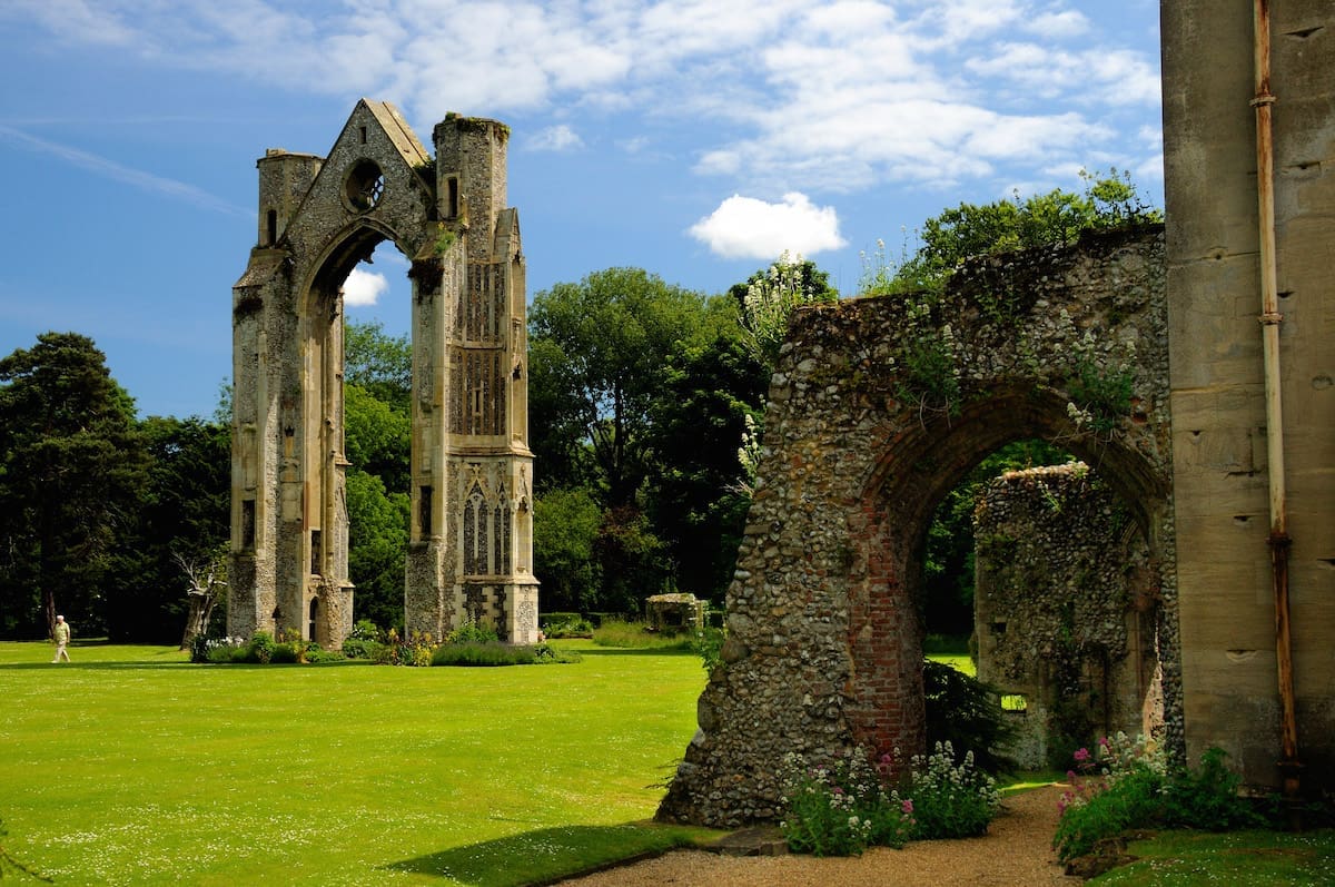 The great east window arch of the ruined priory at Walsingham