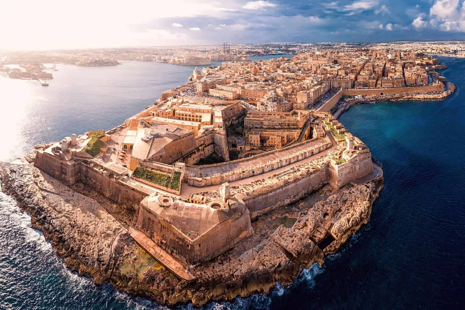 Fort St. Elmo and the walls of Valletta from the air, Malta