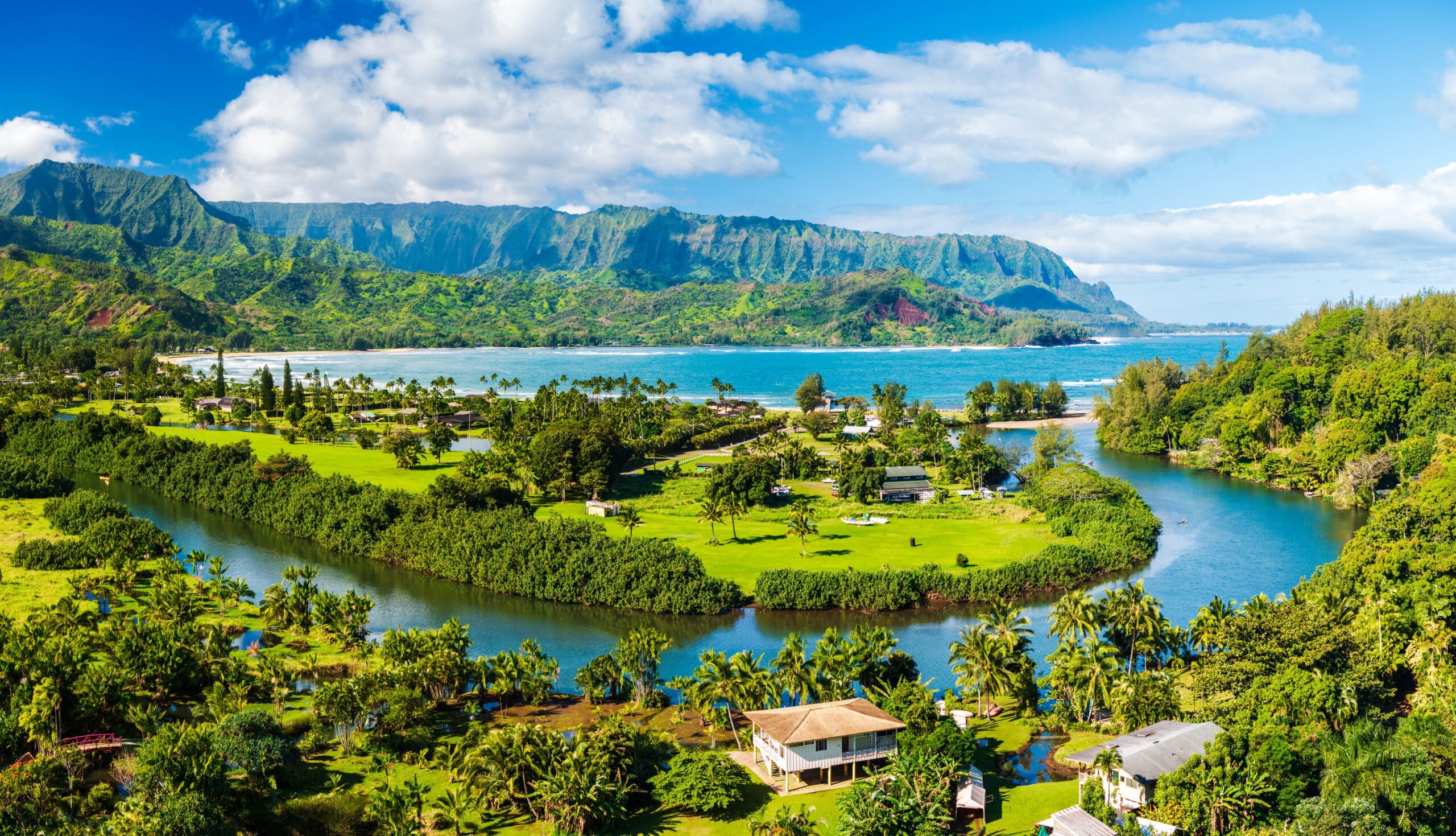 The mountains and bay of Kauai’s north shore