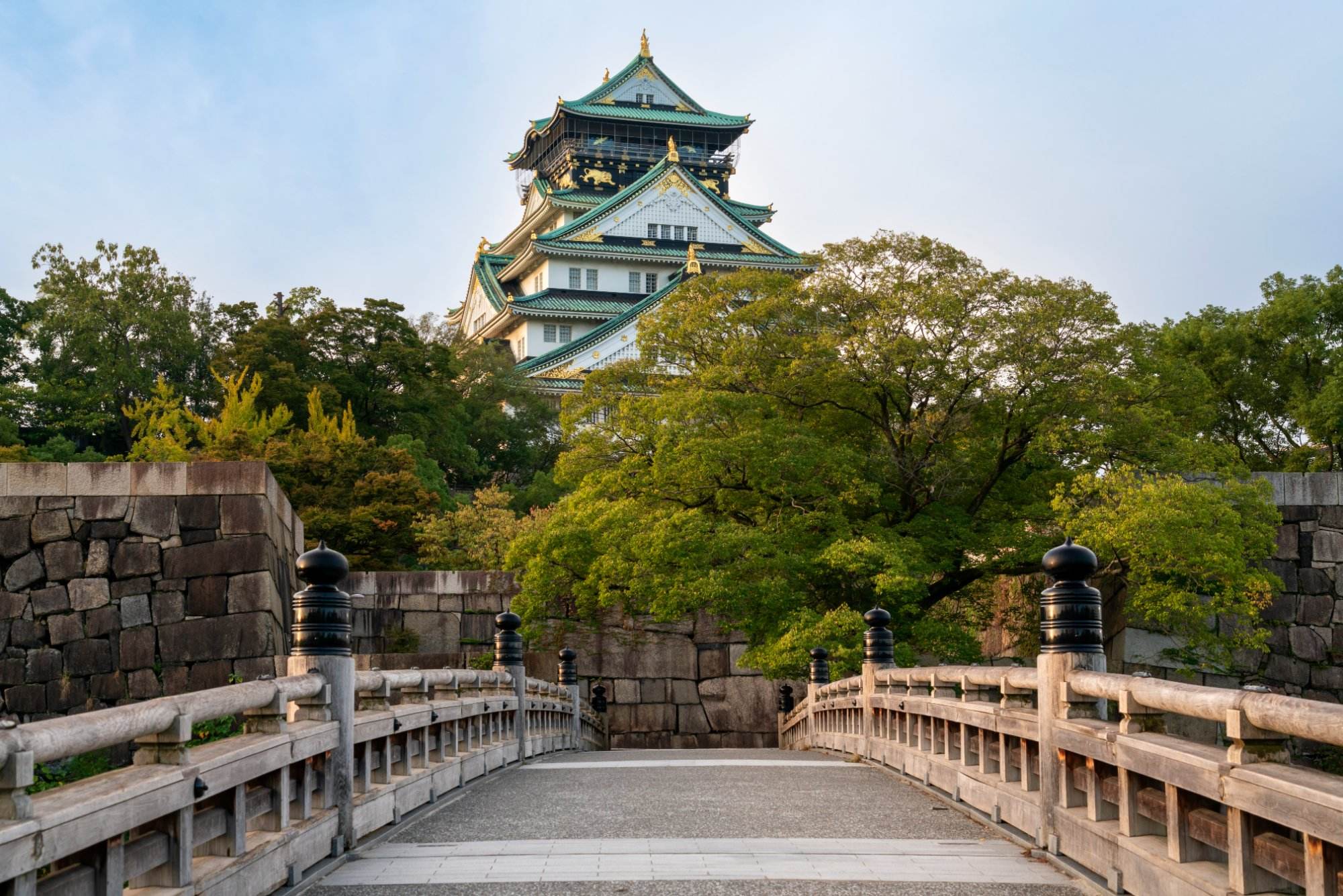 Osaka Castle seen from the Gokuraku-bashi bridge, Japan